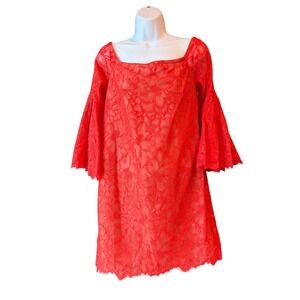 Trina Turk Red Lace Bell‎ Sleeve Dress Women's 4 Sheath Cocktail Party